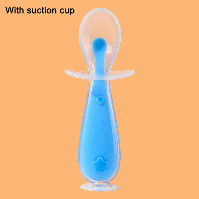 Children Training Spoon With Suction Cup Baby Cutlery Infant Feeding Liquid Silicone Non-slip Baby Spoon Utensils