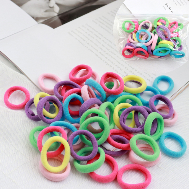 Girls 50pcs Colorful Nylon Small Elastic Hair Bands Hair Accessories Ponytail Holder Children Scrunchie Headband Kids Hair