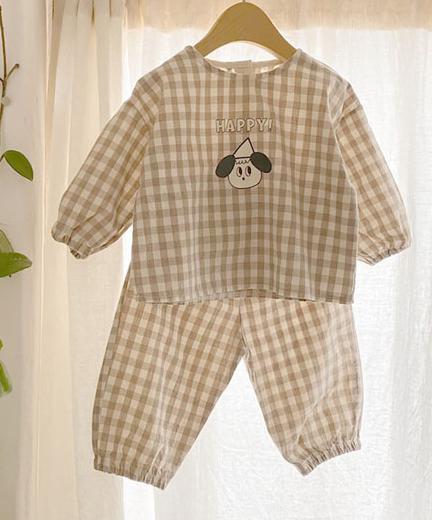 2022 New Baby Cotton Linen Clothes Set Plaid Cartoon Casual Tops Pants 2pcs Baby Set Cute Boy Girls Comfortable Infant Outfits