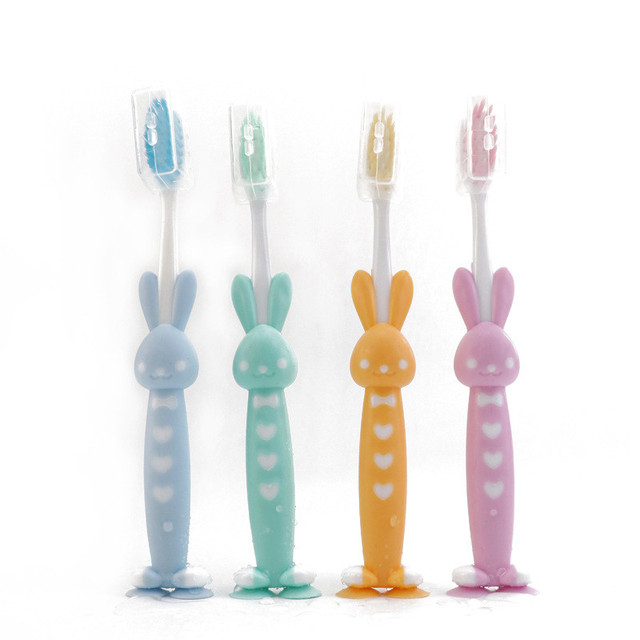 4psc/set Children's Toothbrush with Bamboo Charcoal Soft Hair Little Bear and Rabbit Cartoon Dental Care Manual Toothbrush