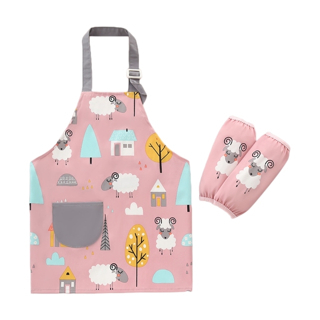 1 set 3-12 years baby girl boy waterproof adjustable painting apron with sleeves set baby kids toddler infant burp cloth