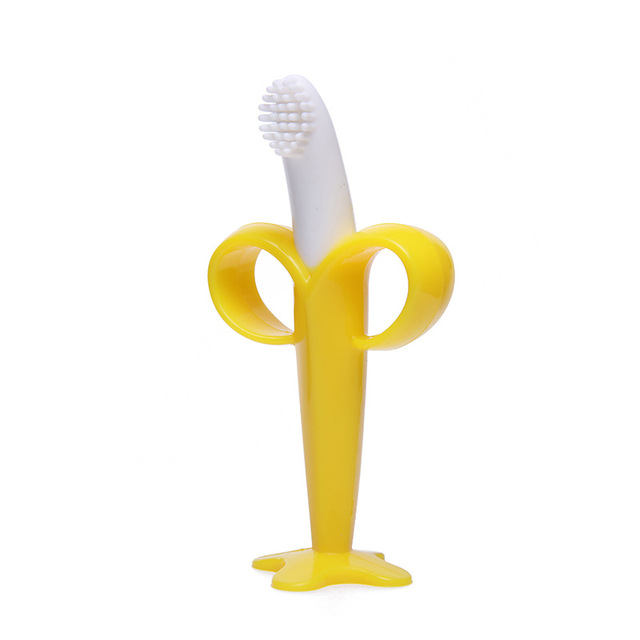 Baby Silicone Training Toothbrush BPA Free Banana Shape Safe Bite Teether Chew Toys Teething Ring Gift for Baby Infant Chew