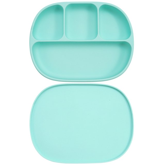 Silicone Baby Dinner Plate With Four Separating Compartments Strong Suction Cup With Lid Silicone Macaron Fresh Color BPA Free