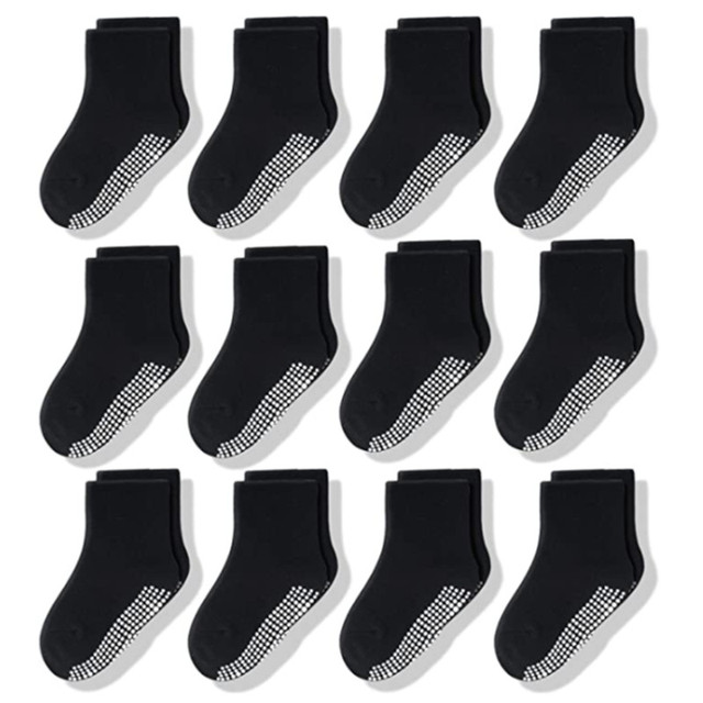 Baby Socks SkiBeaut 12 Pairs Non-Slip Skid Socks for Kids Boys Grips Cotton Crew Socks for 1-3/3-5 Years