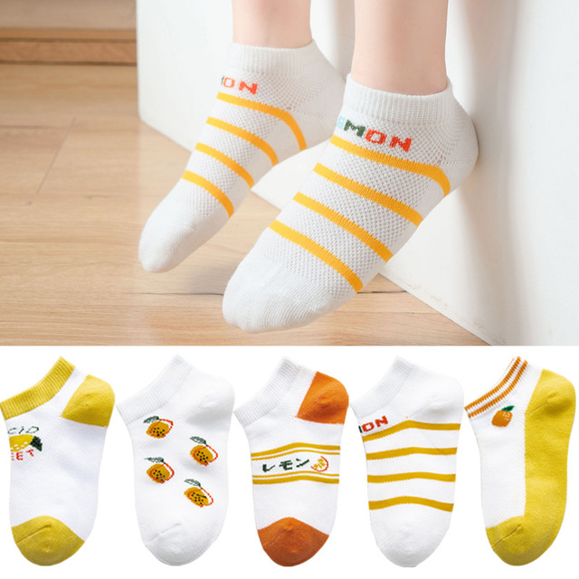 5 Pairs Girls Cotton Socks Summer Thin Mesh Breathable Cute Cartoon Children Socks Toddler Baby Girls Socks Pink 1-12 Years