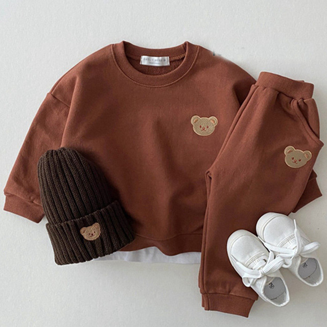 Fashion Toddler Baby Boys Girl Autumn Outfits Baby Girl Clothes Set Kids Sport Bear Sweatshirt Pants 2pcs Suits Outfits