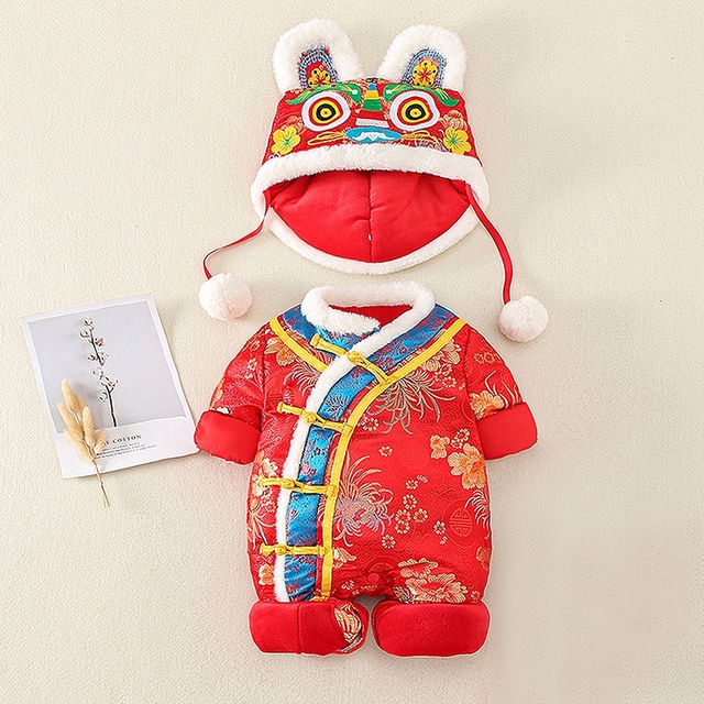 Winter Newborn Baby Romper Boy Girl Traditional Chinese Clothes New Year Costume Party Outfits Infant Rompers Jumpsuit for 0-18M