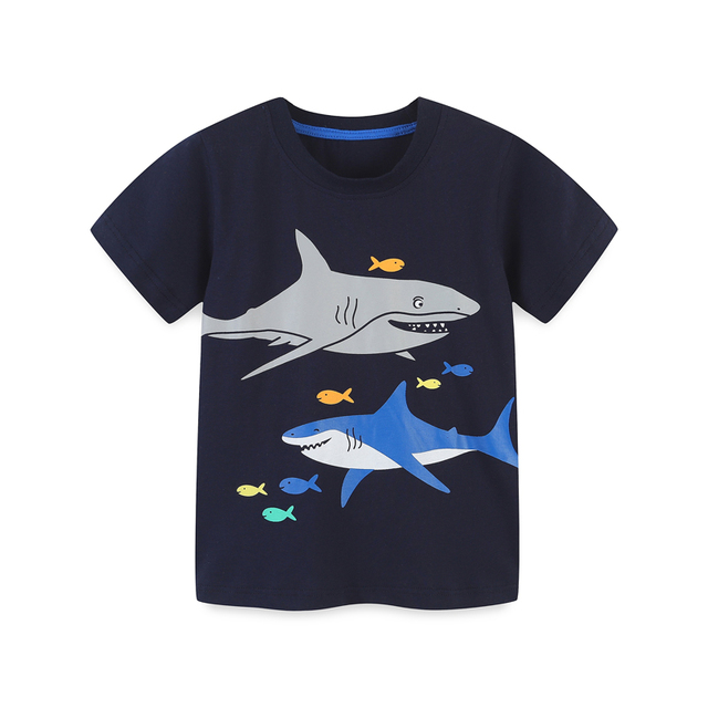 2022 Little Maven Summer Boys T-shirt Short Sleeve Clothes With Animal Shark For Kids Baby Breathable Cotton Tops