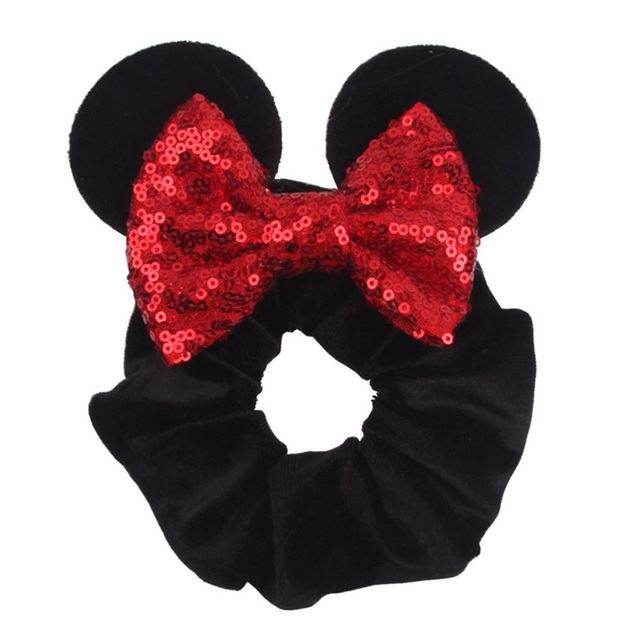 Little Girls Hair Band Kids Mickey Minnie Soft Hair Bow Children Sequin Velvet Ponytail Holders Baby No Damage Rubber Hair Tie
