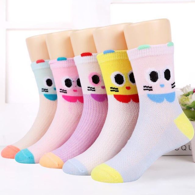 5pairs/lot Baby Boys Girls Cotton Socks Cute Cartoon Mid Mesh Non-slip Warm Children Socks Autumn Spring Summer