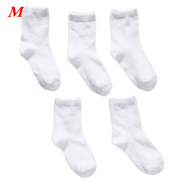 Pure White Baby Socks 5 Pairs Boys and Girls Breathable Cotton Sports Socks For Spring
