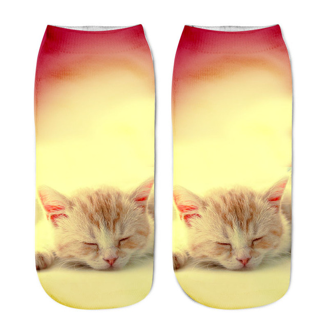 3D Printing Children Socks Funny Design Cute Cat Socks Unisex Gift Low Ankle Funny Socks 6-12 Years