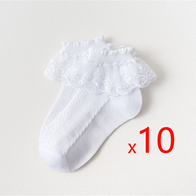 10pairs/lot Baby Girls Kids Lace Ruffle Socks Princess Mesh Children Ankle Short Breathable Cotton White Pink Blue Toddler Sock