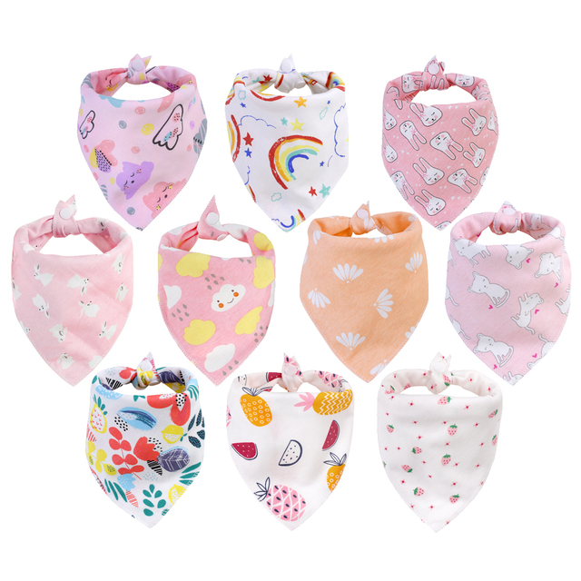 10pcs/lot baby bandana drool bibs 100% organic cotton bibs for boys and girls, super soft absorbent feeding bibs newborn bibs