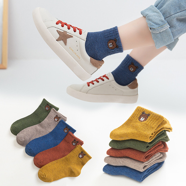 5pairs/lot 2022 Kids Boys Autumn Girl Socks Cotton Winter Cartoon Bear Baby Breathable Keep Warm Floor Anti-slip Girls Sock