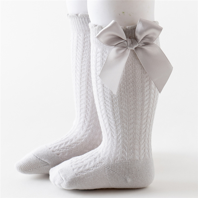 Newborn Baby Girls Solid Bow-knot Socks Breathable Mesh Cotton Knee High Leg Warmer Summer Infant Baby Soft Socks Clothes