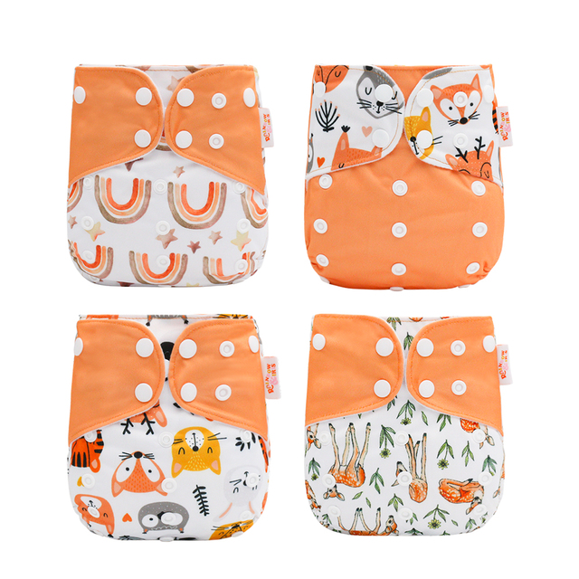 rainbow and iris 4pcs pack waterproof reusable washable baby cloth diapers fit 3-15kg one size fit all