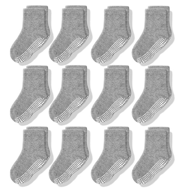 12Pairs/Lot Non-Slip Baby Socks with Grip for Boys Girls Baby Toddler Kids Anti-Slip Cotton Crew Socks 1-7Years