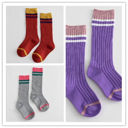 3 pairs 1-8 years old 2021 spring and summer new parallel stripes striped kids middle tube children's socks