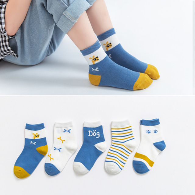 2022 5pairs/lot Children Cotton Boys Girls Socks Cute Cartoon Pattern Kids Socks for Baby Boy Girl Sport Pattern Suitable for 1-12Y