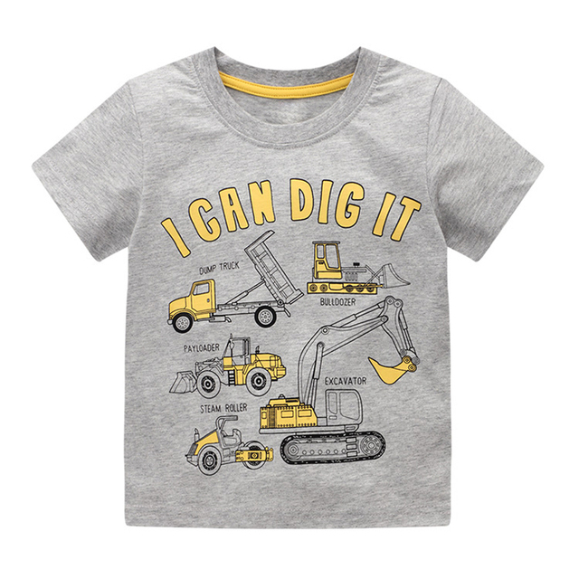 27 Kids Summer Boys Short Sleeve T-shirt Tops Clothes Fire Truck Pattern Children's Clothing Toddler Cotton Outfit 2-8Years