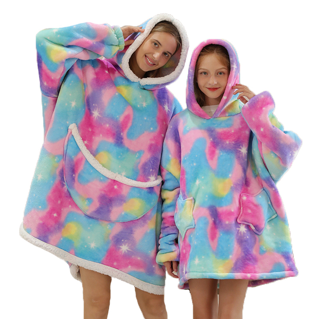 Winter Sherpa Blanket Plush Fleece Family Matching Hoodie Girl Sweatshirt Avocado Homewear Oversized,if you need 2pcs,pls order 2