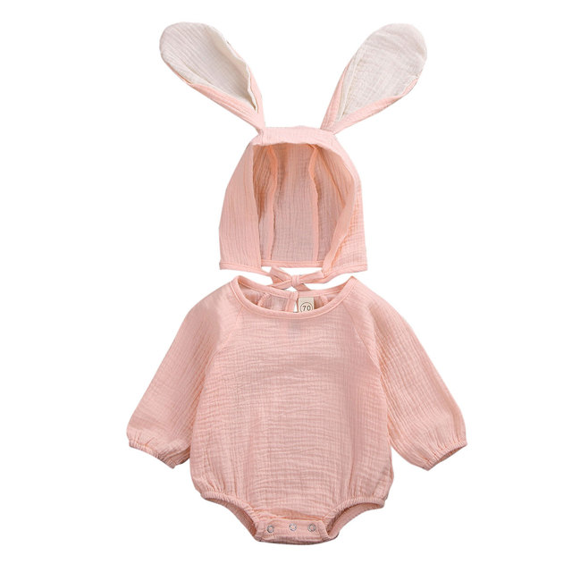 Ma & baby 0-24M Infant Newborn Baby Girls Boys Romper Soft Long Sleeve Jumpsuit Rabbit Ear Hat Outfits Easter Bunny Clothes