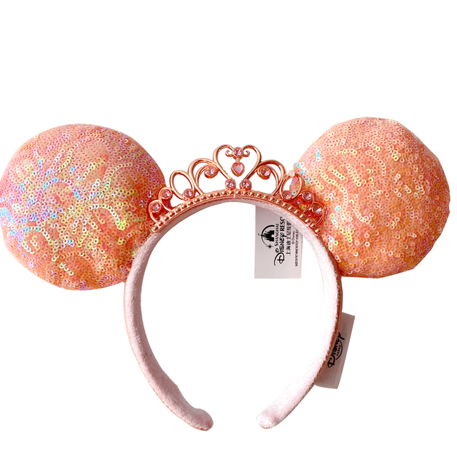 New Disney Mickey Mouse Ears Headband Space Lunar Mountain New Year Minnie Bow Pink Sequins Cartoon Anime Headdress Headband Gif