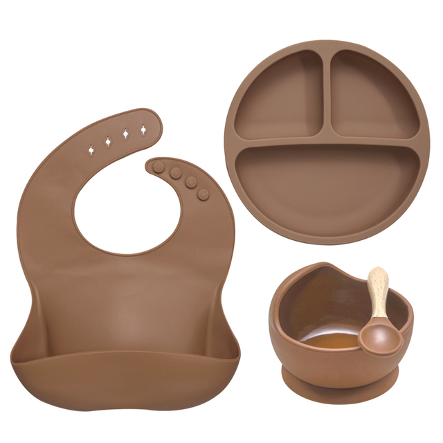 Baby Feeding Bowl Set Silicone Bibs Non-Slip Baby Silicone Tableware BPA Free Silicone Chewable Food Grade Newborn Accessories