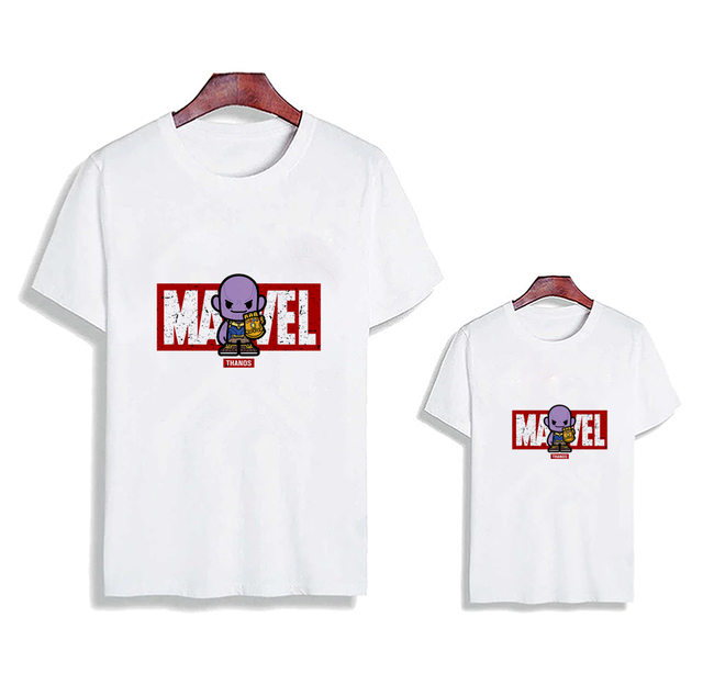Spider-Man Iron Man Ant-Man Marvel Family Short Shirts Summer White O-Neck Tshirt Avengers Cool Superhero Printed Father Son Tees