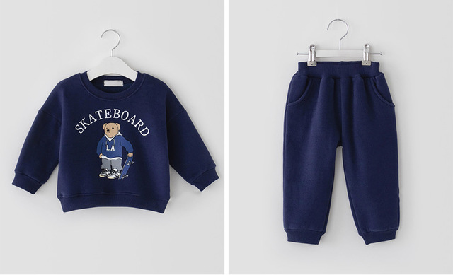 2022 Spring New Baby Girls Cute Bear Fashion Letter Sets Boys Long Sleeve Casual Top + Pants 2pcs Kids Clothes Sport Suit