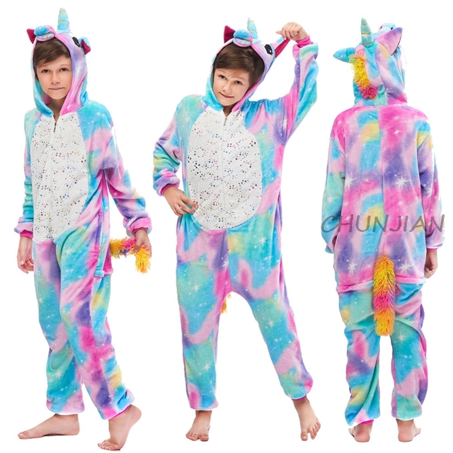 Winter Kigurumi Kigurumi Soft Warm Soft Flannel Pajamas Cartoon Animal Hooded Pajamas Boys Unicorn Pajamas Girls Kids Sleepwear