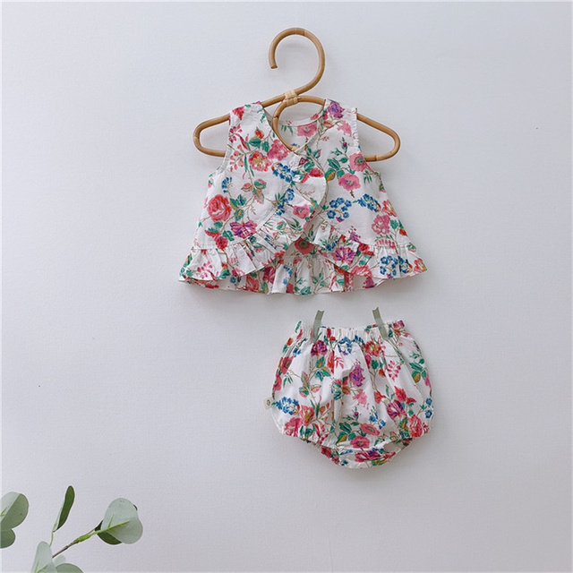 Vintage Floral Baby Girls Clothes Sets for Summer Cotton Infant Girls Clothes Tops + Bloomer 2pcs Baby Girl Clothes