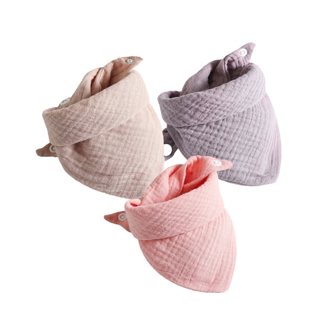 3pcs Baby Feeding Saliva Bib Saliva Towel Triangle Scarves Bandana Soft Cotton Bib Adjustable Snap Button Burp Cloth