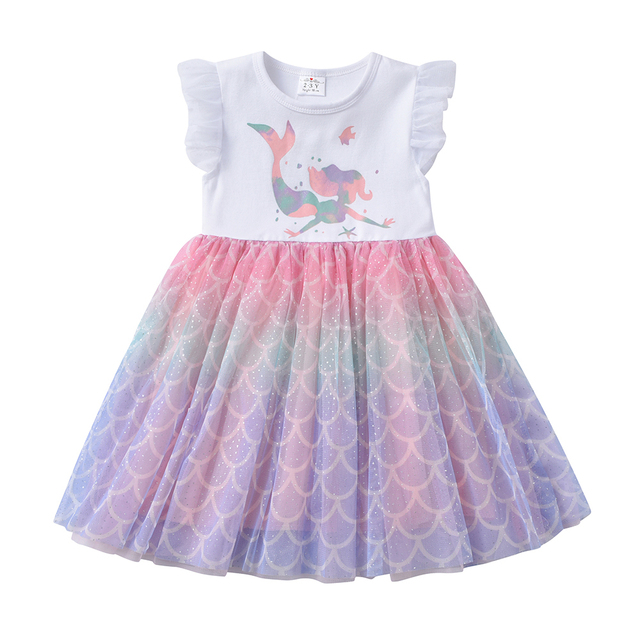 DXTON-Girls Summer Dresses Princess Kids Clothes Flying Sleeve Unicorn Dress 2021