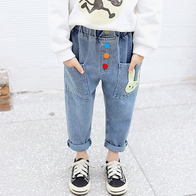 Kids Long Denim Pants Baby Jeans For Girls Spring Autumn Cartoon Jeans Baby Girl Casual Style Toddler Children Trousers