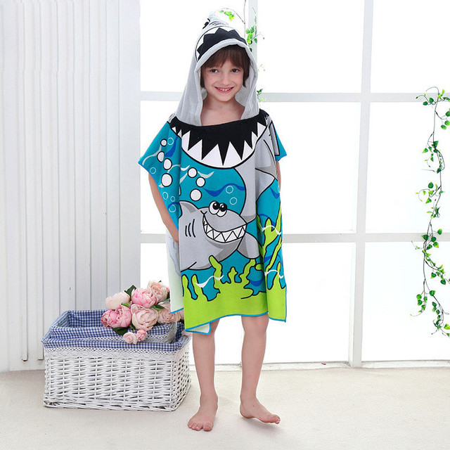 Children Cartoon Baby Hooded Cloak Beach Towel Boys Girls Kids Swimming Bath Towel Microfiber Terry Infant Bathing Wrap Bathrobe