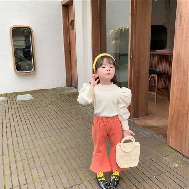 Girls Knitwear Sweater Knitted Sweatshirts Children Fashion Clothing Streetwear Ins Puff Sleeve Kids Clothes