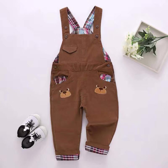 Infant Jeans Little Kids Cartoon Cute Suspenders Tolfield Causal Trousers Spring Autumn Baby Boys Girls Warm Pants 18M-4Y JYF