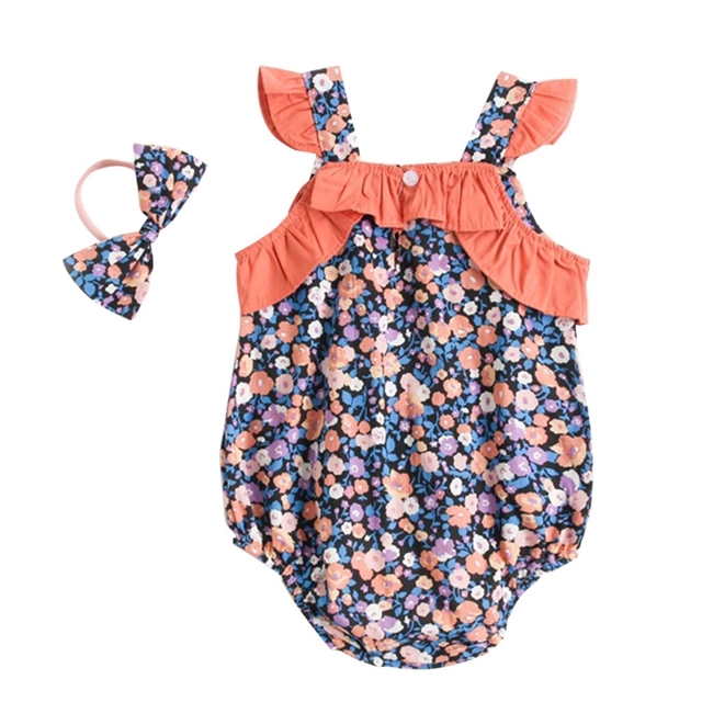 Newborn Baby Sleeveless Cotton Bowknot Rompers With Bow Ruffle Floral Print Bodycon Bodycon Rompers