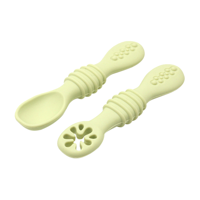 2pcs Lovely Baby Learning Spoons Utensils Set Adorable Toddler Tableware Baby Silicone Teether Toys Feeding Scoop Training