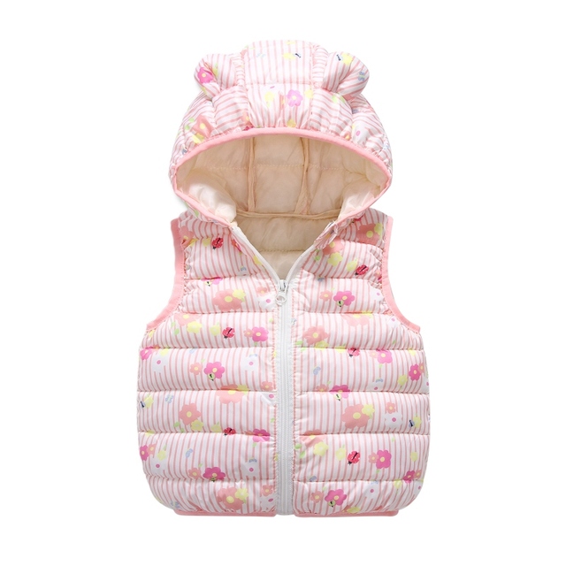 Baby Boy Winter Down Vest Cute Ear Hooded Puffer Vest Cartoon Lightweight Waistcoat Vest For Baby Girls Boys 6M-6Y