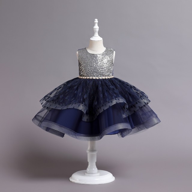 New Summer Baby Girls Pearl Sequins Party Dress Princess Dress Layered Tulle Polka Dots Print Kids Clothes 7 8 10 Years