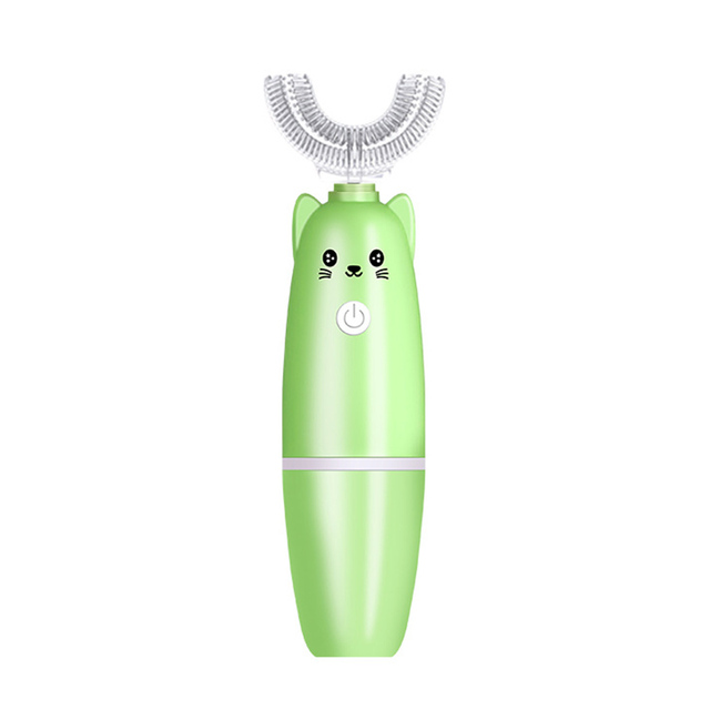 Automatic Ultrasonic Kids U Shape Vibration Silicone Electric Toothbrush Waterproof Children Toothbrush 2 Replaceable Heads