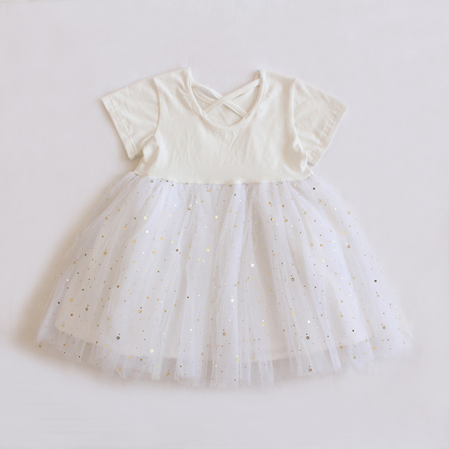 Newborn Summer Clothes Baby Girl Glitter Dress Korean Short Sleeve Cotton Toddler Dress Baby Girl Princess Dresses Tutu