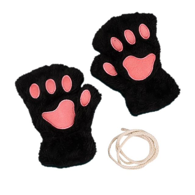 Cute Cat Paw Plush Fingerless Gloves Winter Warm Faux Fur Gloves Half Finger Gloves Lovely Bear Paw Gloves For Women Girls