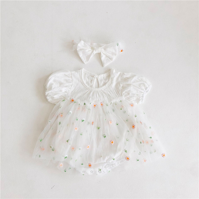 Newborn baby girl clothes summer infant princess floral tulle dress with jumpsuit bow headband baby girl clothes