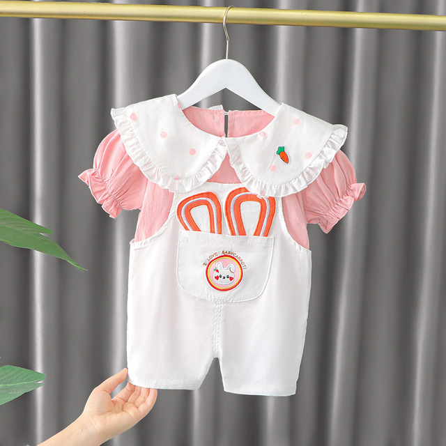2022 Summer Fashion Cute Baby Girls Clothing Sets Baby Boy Casual Clothes T-shirt Rabbit Overalls Children Kids Clothes