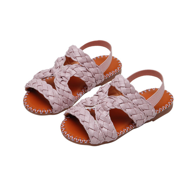 Girls sandals fashion weave circular makeup mirror 2022 summer infant soft bottom kids non-slip beach sandals