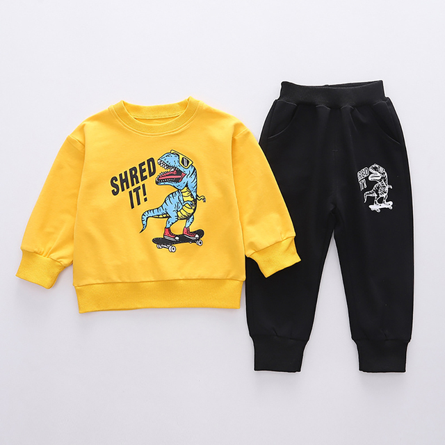 Baby Dinosuar Clothing Sets Boys Cartoon Long Sleeve Sweatshirt Tops Toddler Kids Girls Pants Suit Children Outfit